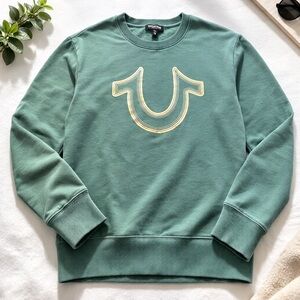 True Religion Green Crewneck Logo Sweatshirt Pullover Size M